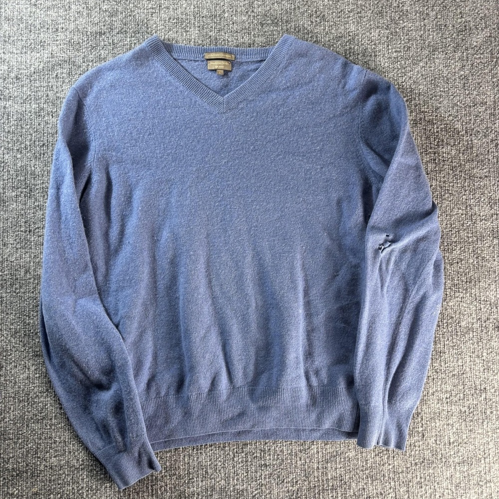 Mantovani Studio Sweater Mens Large Blue Cashmere‎ V Neck Knit Pullover Italy